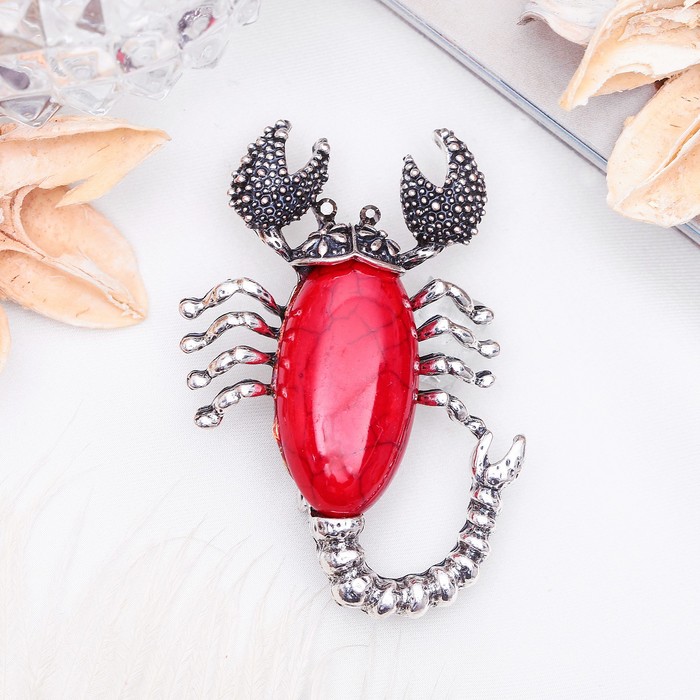 Брошь скорпион "Коралл" в чернёном серебре