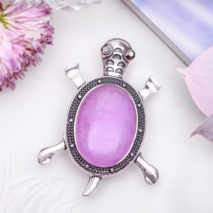 Брошь черепаха "Аметист" в чернёном серебре