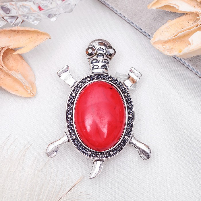 Брошь черепаха "Коралл" в чернёном серебре