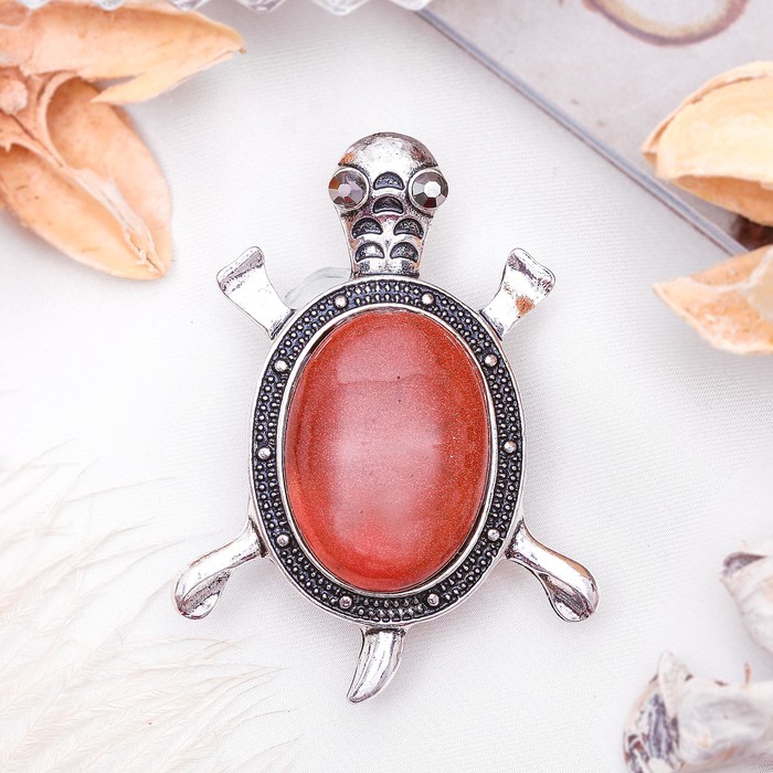 Брошь черепаха "Авантюрин коричневый" в чернёном серебре