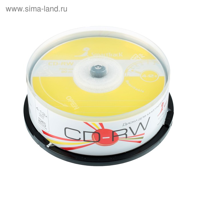Диск CD-RW SmartTrack, 4-12x, 700 Мб, (бокс 25 шт.) диск cd rw mirex 700 mb 12х cake box 25 25 300 ul121002a8m