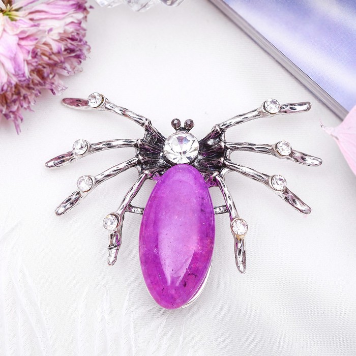 Брошь паучок "Аметист" со стразами, в чернёном серебре