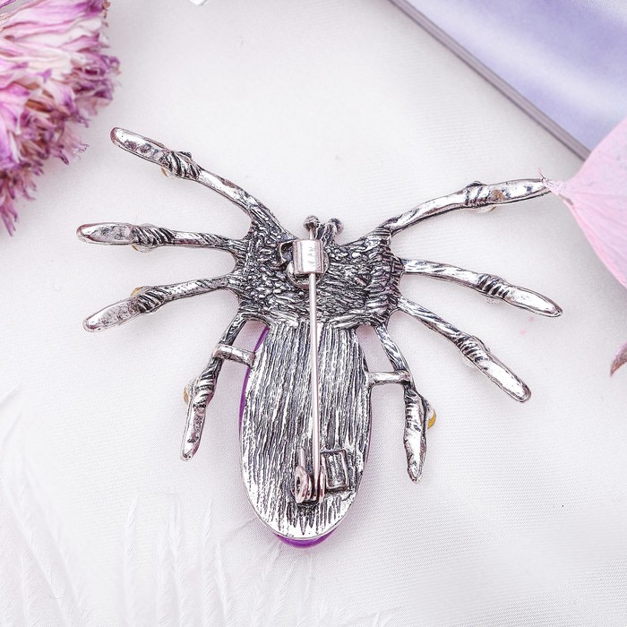 Брошь паучок "Аметист" со стразами, в чернёном серебре