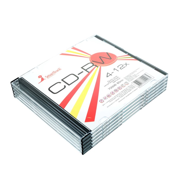 Диск CD-RW SmartTrack, 4-12x, 700 Мб, Slim, 5 шт