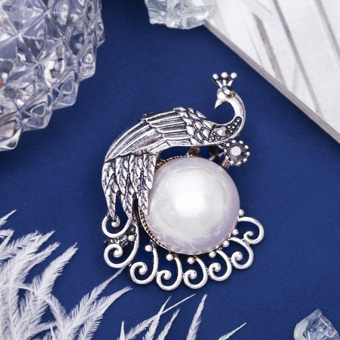 Брошь павлинушка "Майорка" в чернёном серебре