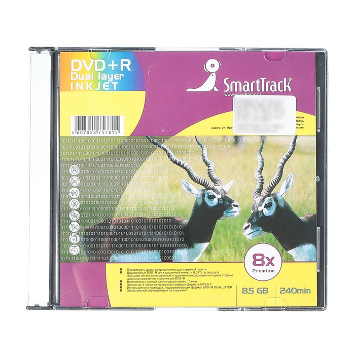 Диск DVD+R SmartTrack Dual Layer Inkjet, 8x, 8,5 Гб, Slim, 1 шт