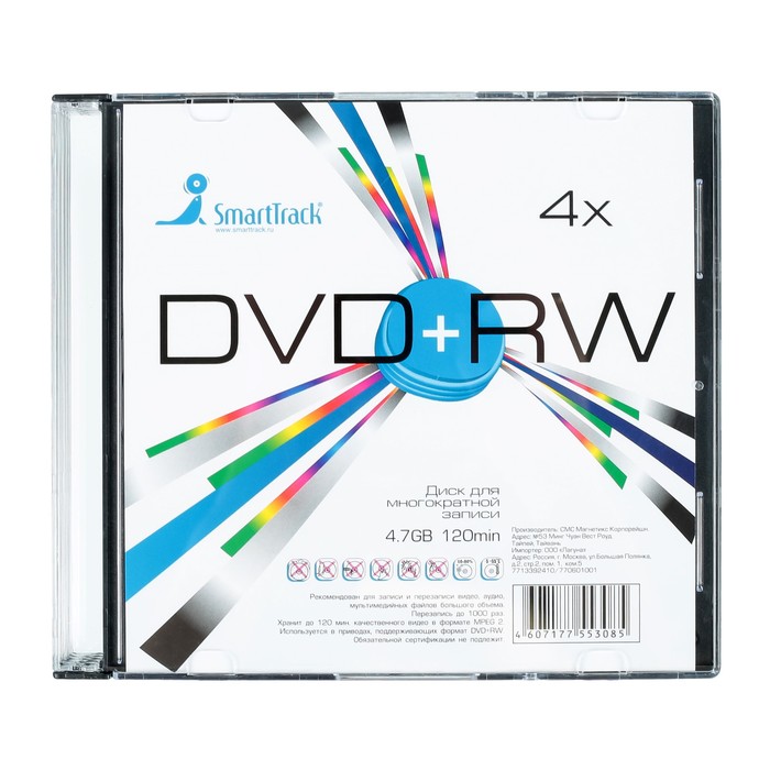 Диск DVD+RW SmartTrack, 4x, 4,7 Гб, Slim, 5 шт