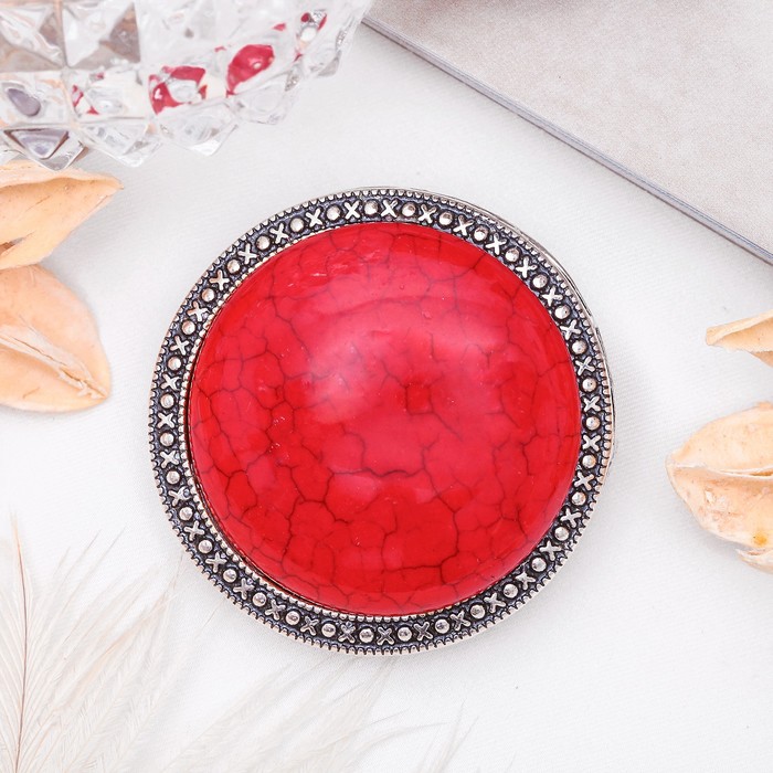 Брошь лепёшка объёмная "Коралл" в чернёном серебре