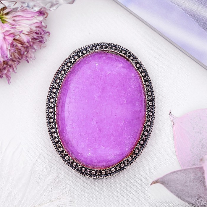 Брошь овал в металлической оправе "Аметист" в чернёном серебре