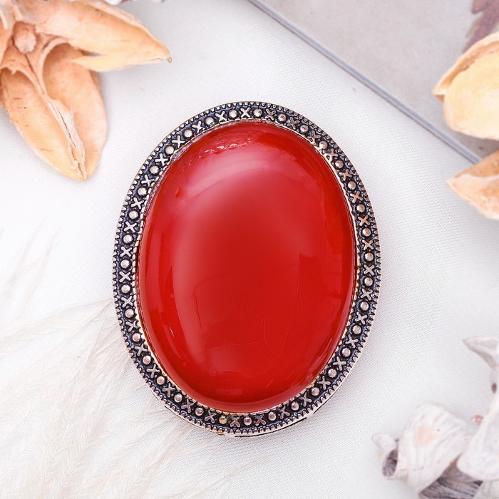 Брошь овал в металлической оправе "Сердолик" в чернёном серебре