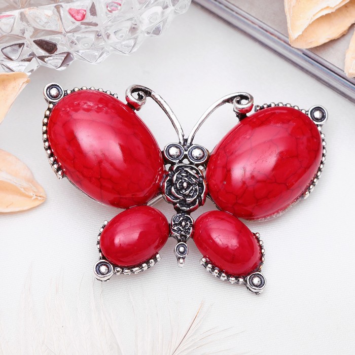 Брошь бабочка макси "Коралл" в чернёном серебре