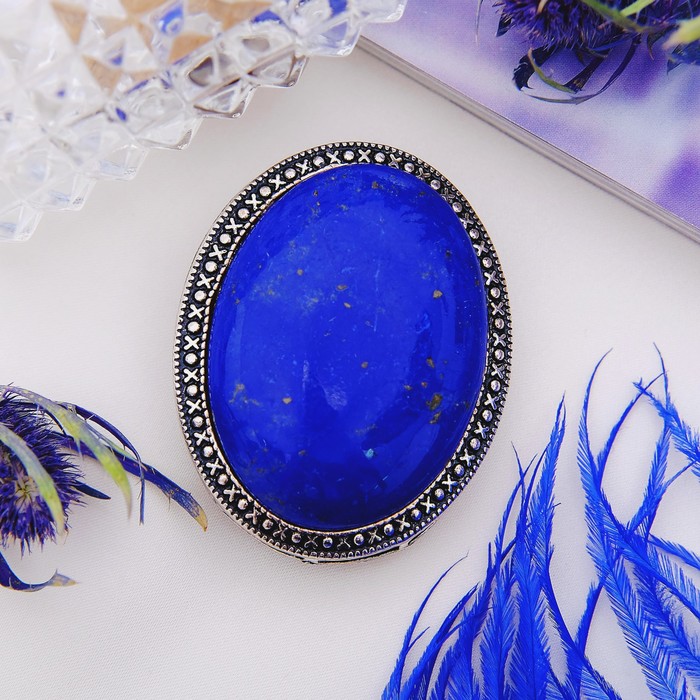 Брошь овал в металлическом обрамлении "Лазурит" в чернёном серебре