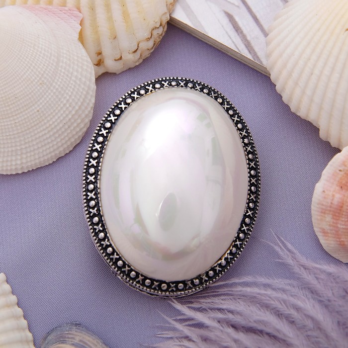 Брошь овал в металлическом обрамлении "Майорка" в чернёном серебре