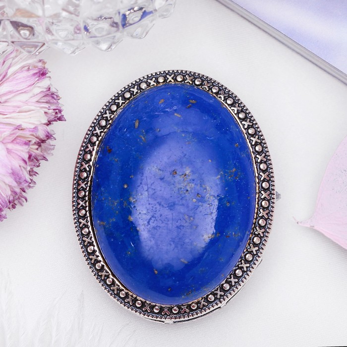 Брошь овал в металлической оправе "Лазурит" в чернёном серебре