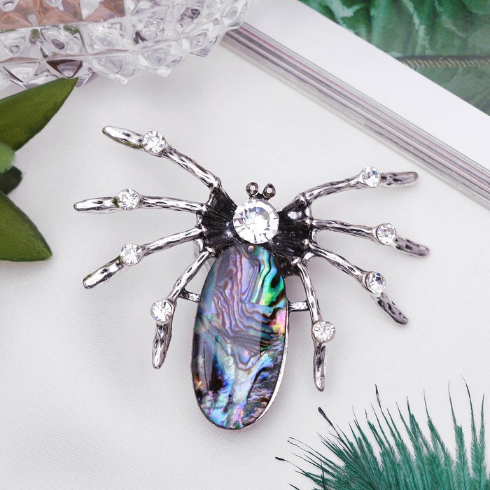 Брошь паучок "Галиотис" в чернёном серебре