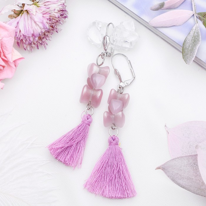 Серьги-кисти "Кошачий глаз" бабочка, цвет розовый