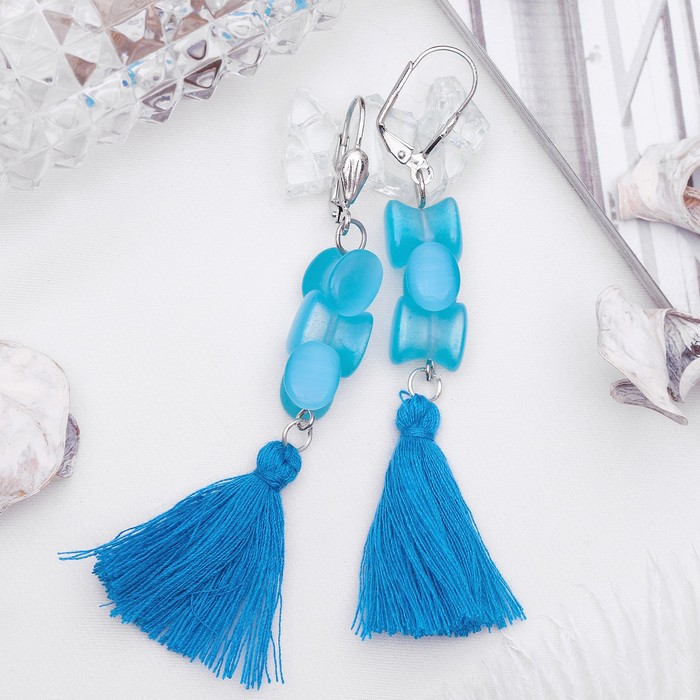 Серьги-кисти "Кошачий глаз" бабочка, цвет голубой