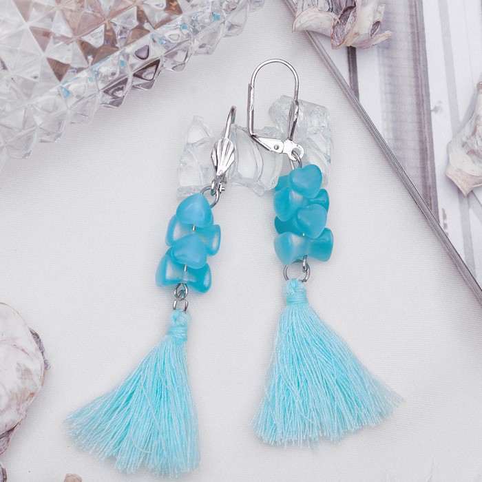 Серьги-кисти "Кошачий глаз" бабочка, цвет голубой