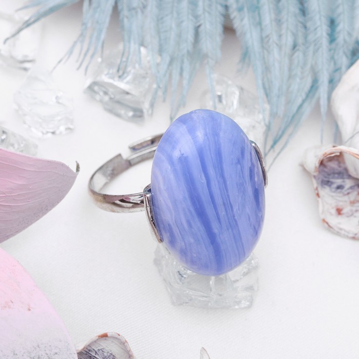Кольцо безразмерное, овал "Агат голубой"