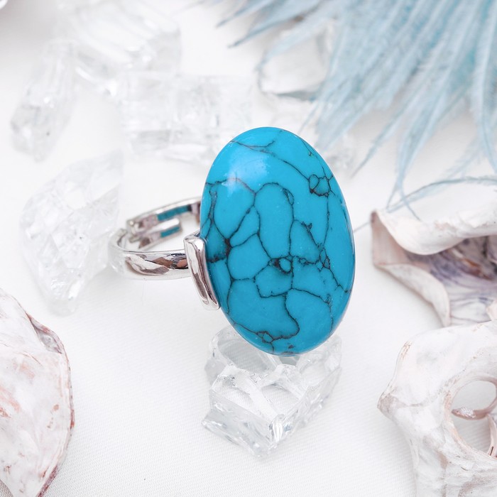Кольцо безразмерное, овал "Бирюза"