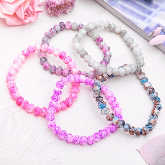 Браслет шар №8, гранёный "Стекло", цвет МИКС