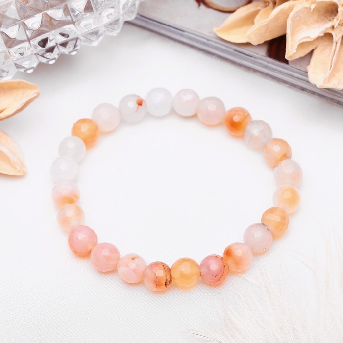 Браслет шар №8, гранёный "Агат", цвет бежевый