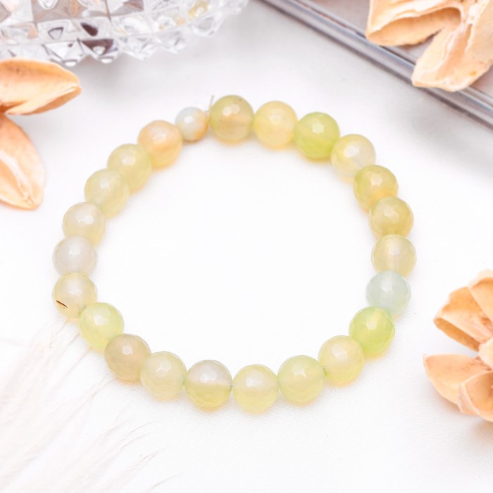 Браслет шар №8, гранёный "Агат", цвет зелёный