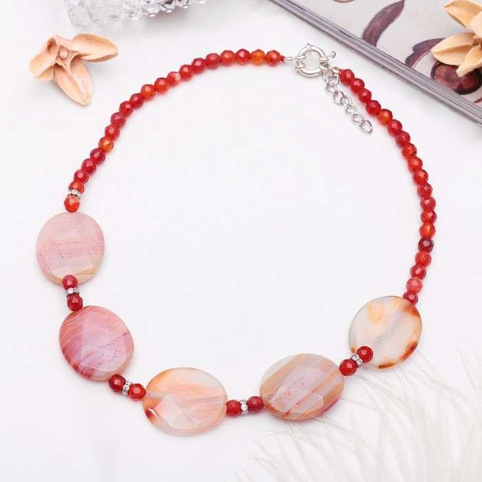 Колье гранёный круг, крупный со стразами "Сердолик"