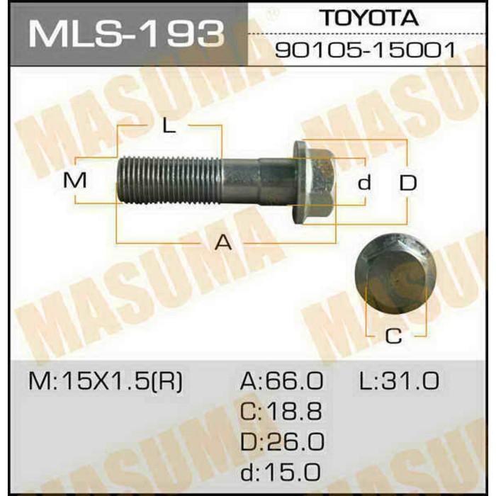Болт амортизатора  Masuma MLS193