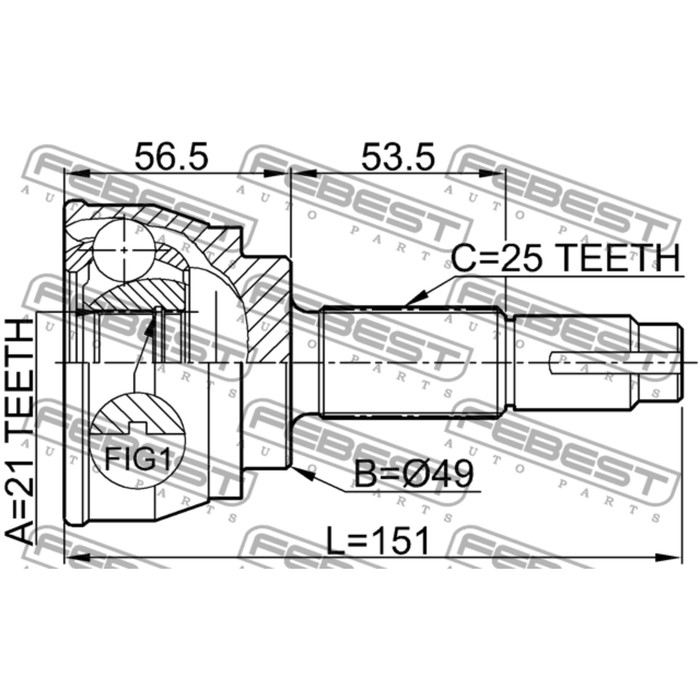 Шрус наружный 21x49x25 febest 0210-080