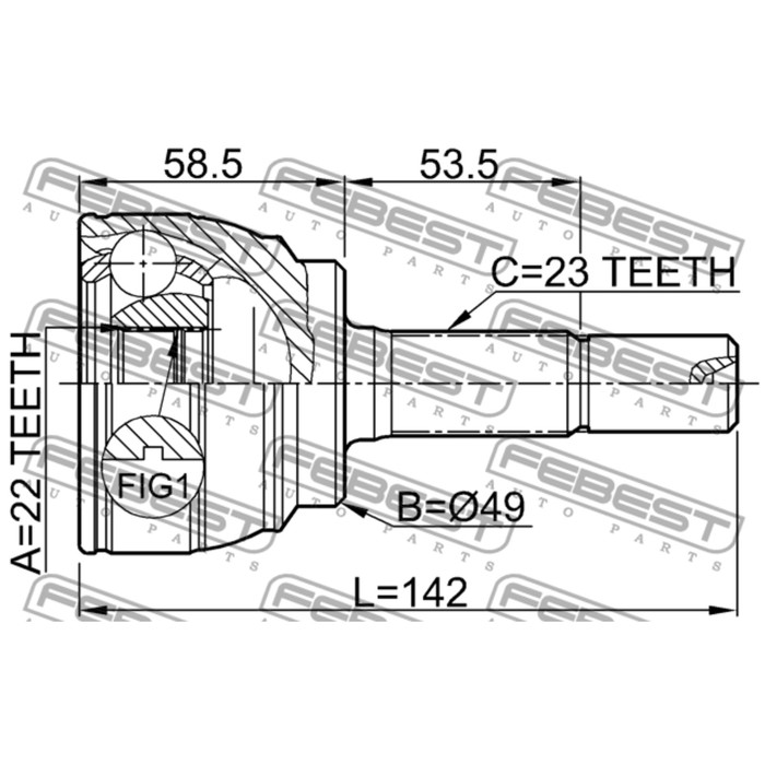 Шрус наружный 22x49x23 febest 0210-e11