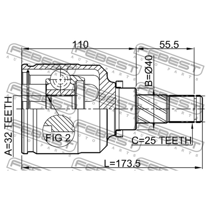 Шрус внутренний левый 32x40x25 febest 0211-sr20lh