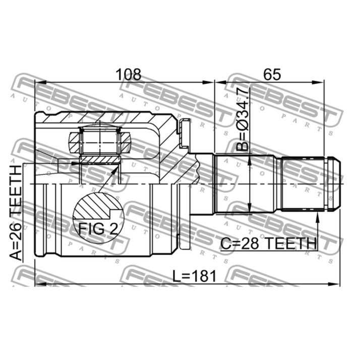 Шрус внутренний левый 26x34.7x28 febest 0411-k94lh