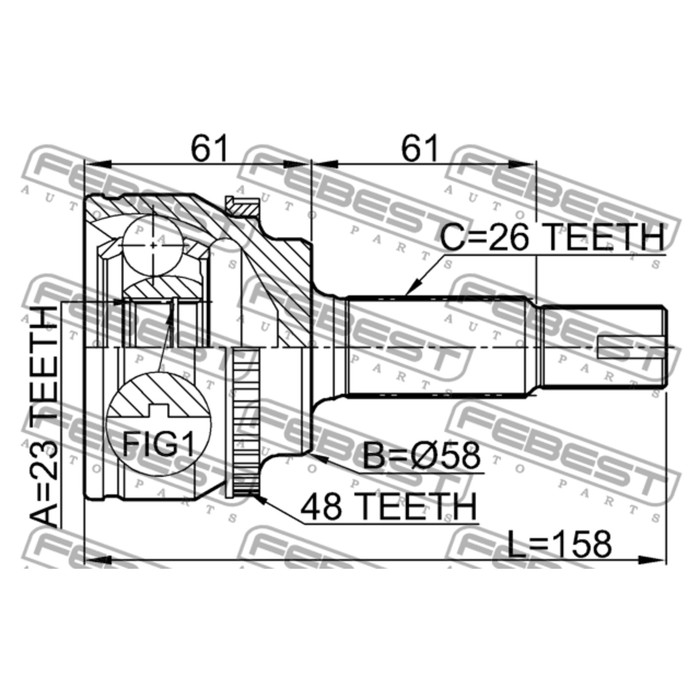 Шрус наружный 23x58x26 febest 0110-zze120a48