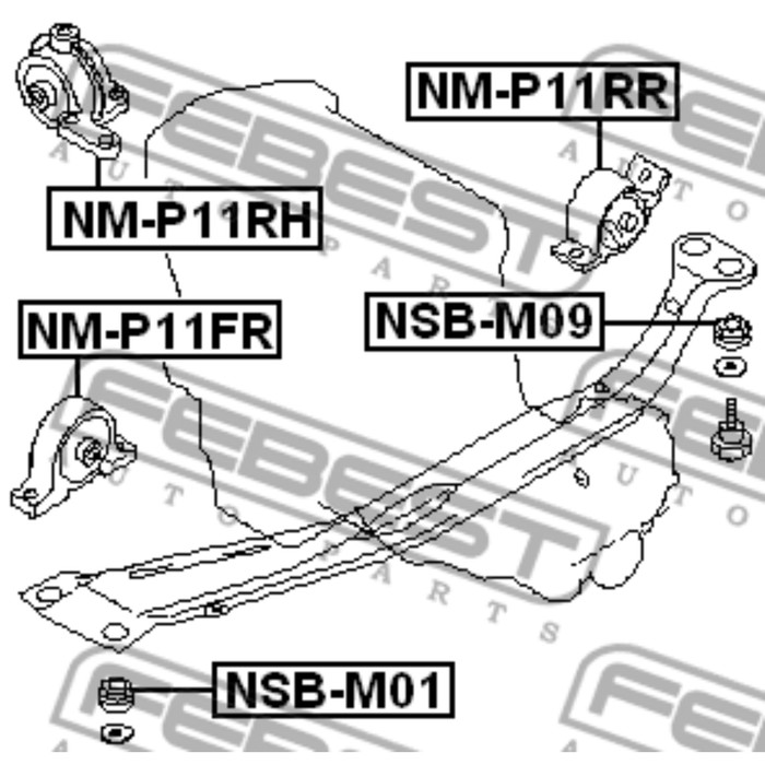 Втулка переднего подрамника febest nsb-m01