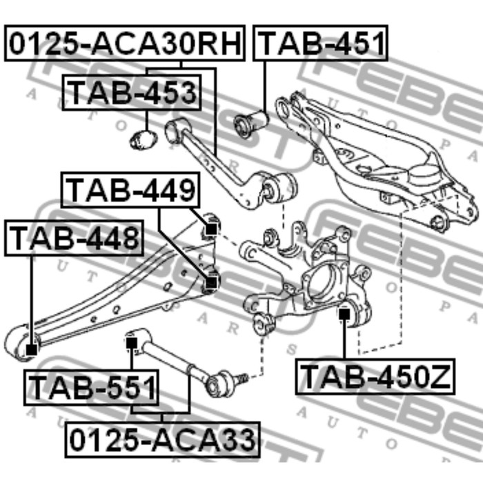 Сайлентблок задней поперечной тяги febest tab-551