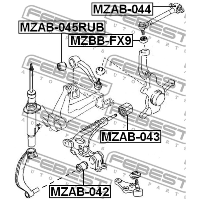 Сайлентблок переднего рычага febest mzab-045rub