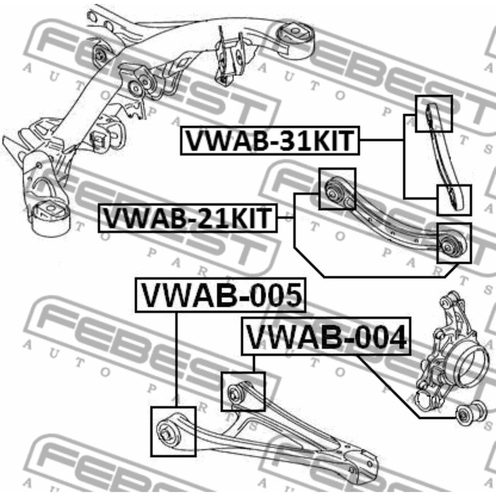 Сайлентблок задней поперечной тяги комплект febest vwab-31kit