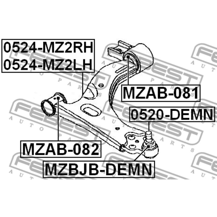 Сайлентблок задний переднего рычага без кронштейна febest mzab-081