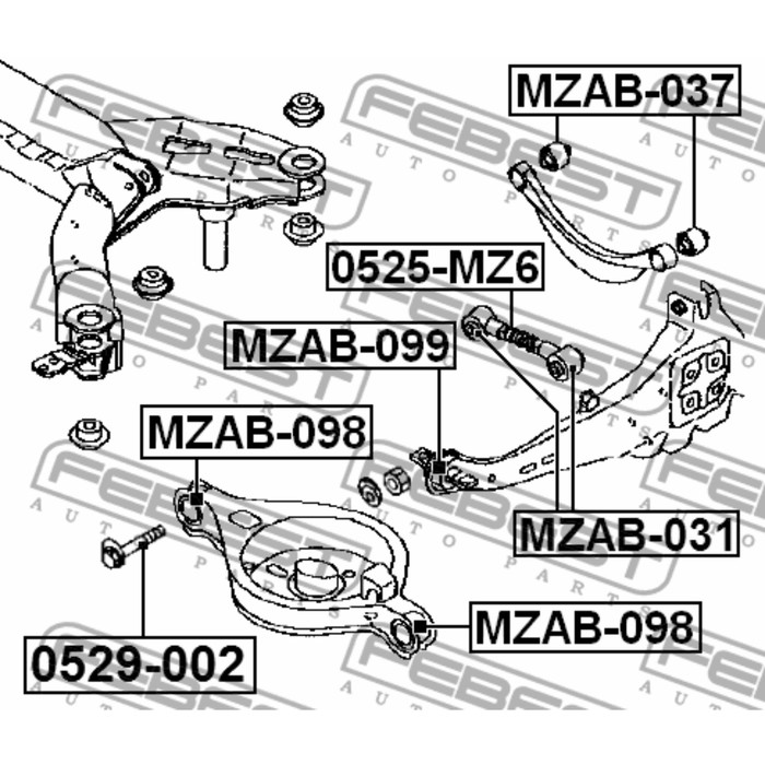 Сайлентблок заднего продольного рычага febest mzab-099
