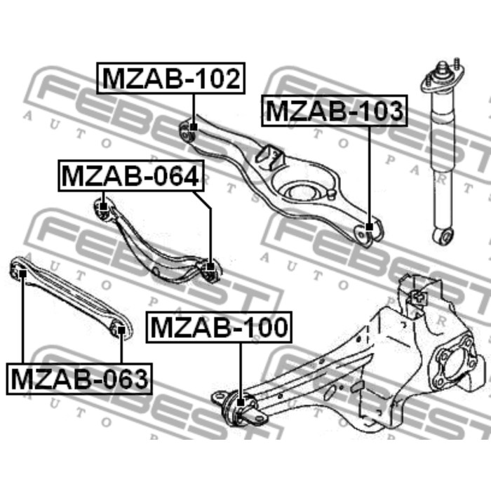 Сайлентблок заднего продольного рычага febest mzab-100