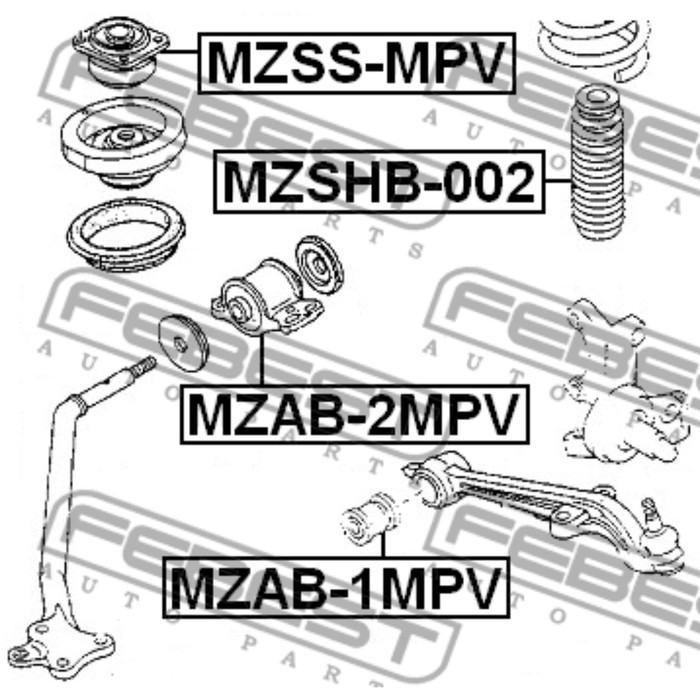 Сайлентблок переднего рычага (гидравлический) febest mzab-2mpv