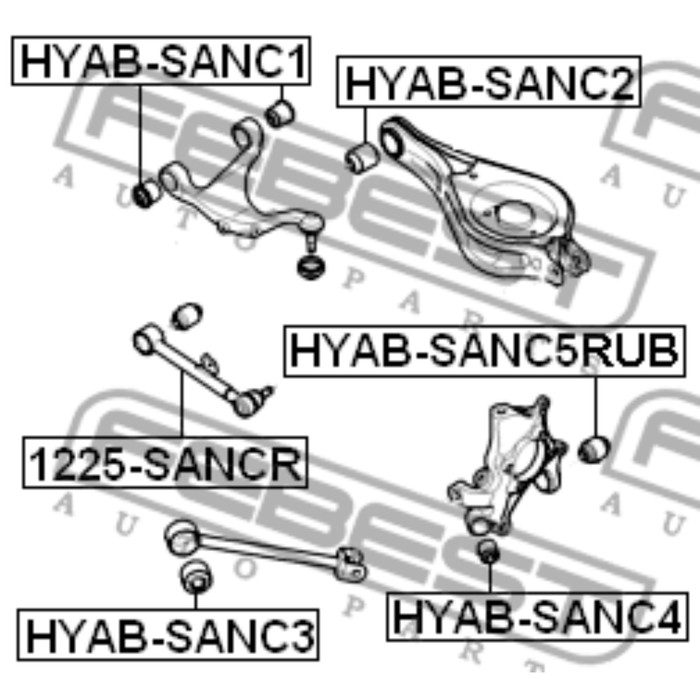 Сайлентблок задней цапфы febest hyab-sanc5rub