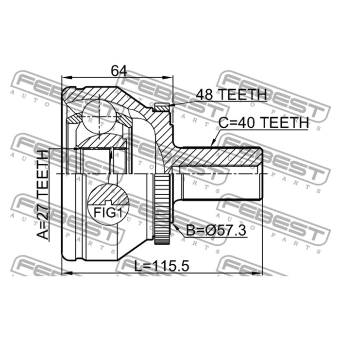 Шрус наружный 27x57.4x40 febest 2710-xc90wda48