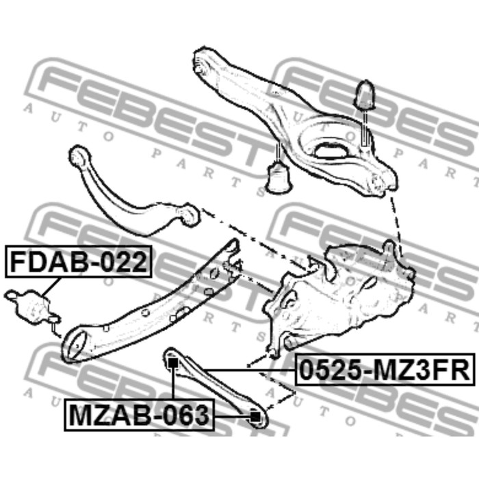 Сайлентблок заднего продольного рычага febest fdab-022