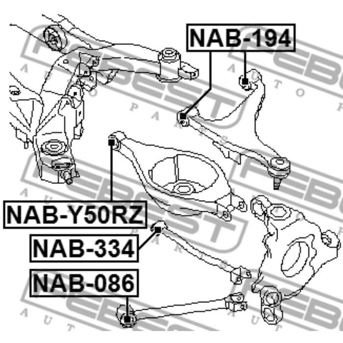 Сайлентблок задней поперечной тяги febest nab-334