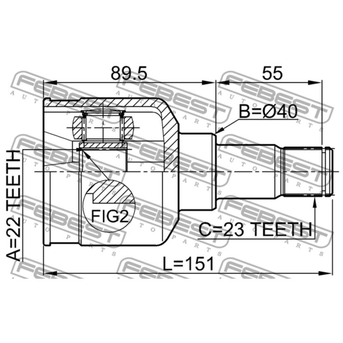 Шрус внутренний 22x40x23 febest 2111-fus