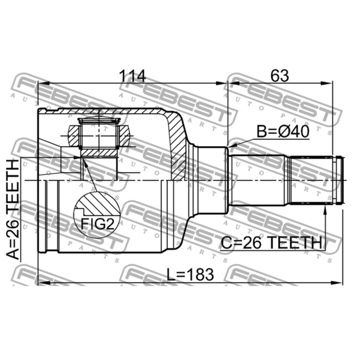 Шрус внутренний левый 26x40x26 febest 2111-trclh