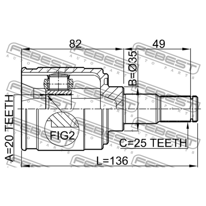 Шрус внутренний 20x35x25 febest 2211-picmt