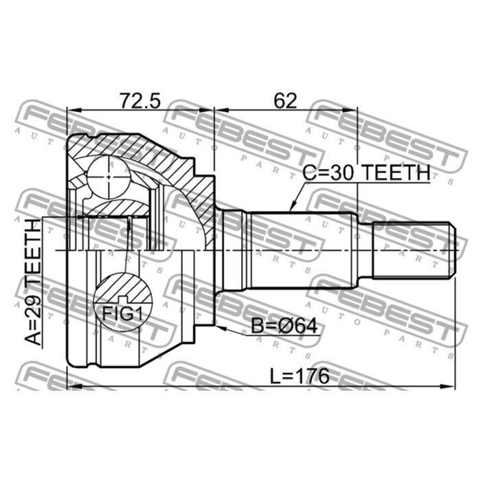 Шрус наружный 29x64x30 febest 2310-touar